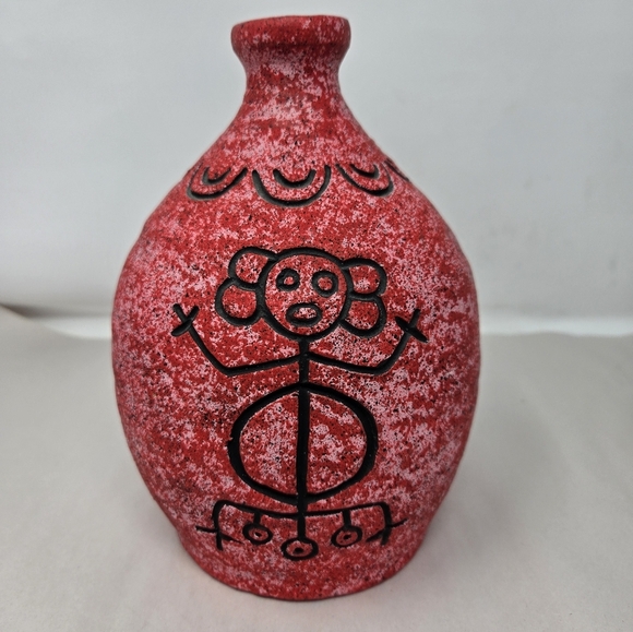 R.D. Guillen Handmade Studio Pottery Red Pink Splash Of Black Primitive Look - Picture 3 of 10